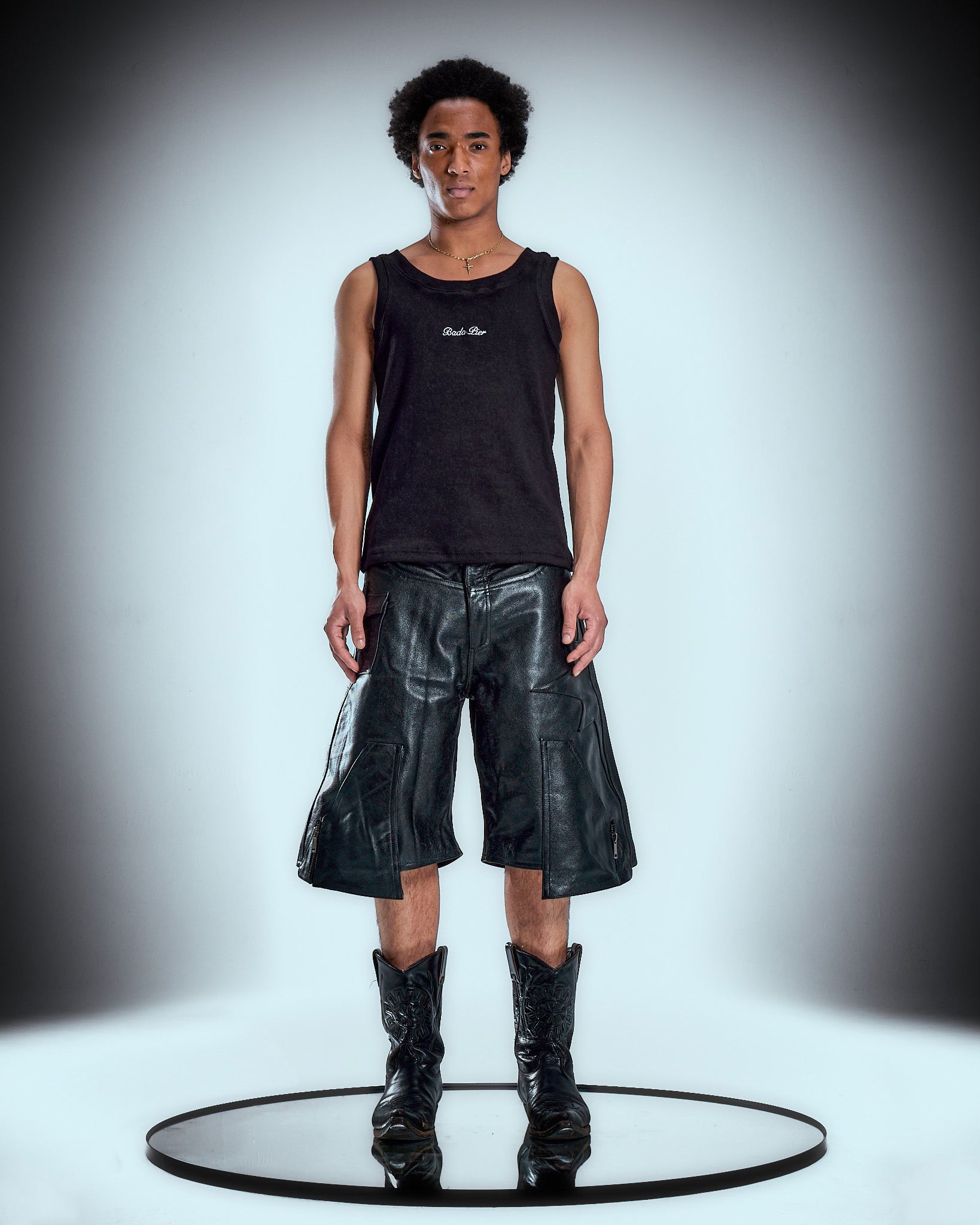 Black Leather Star Jorts