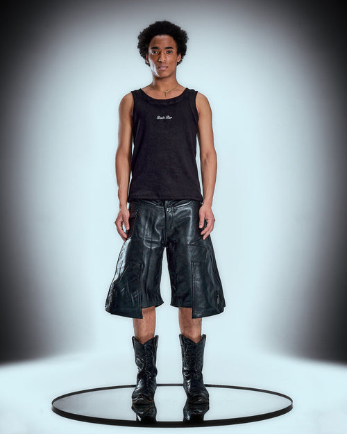 Black Leather Star Jorts
