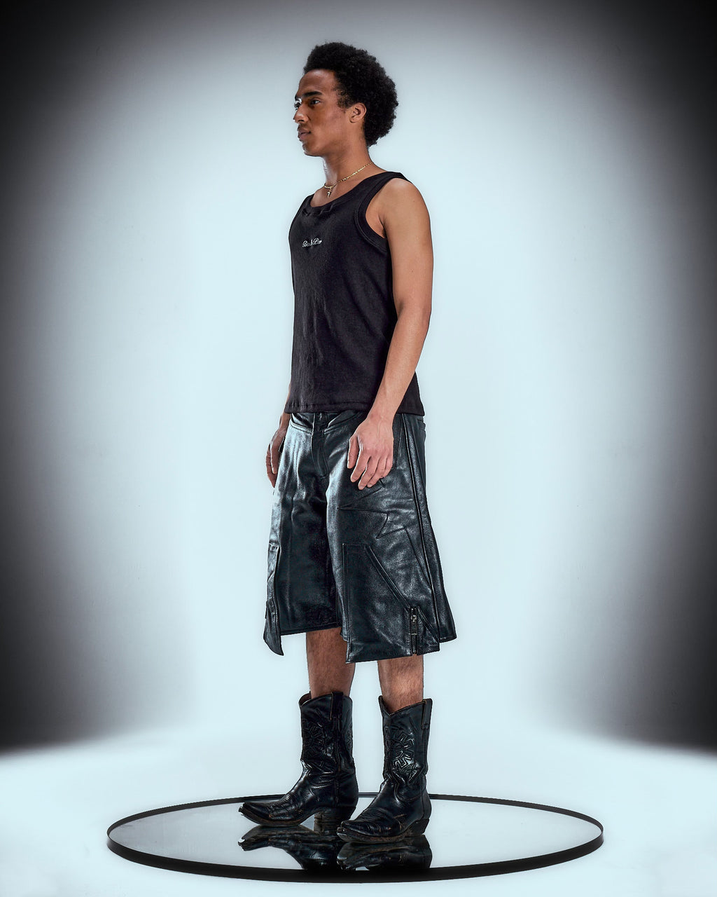 Black Leather Star Jorts