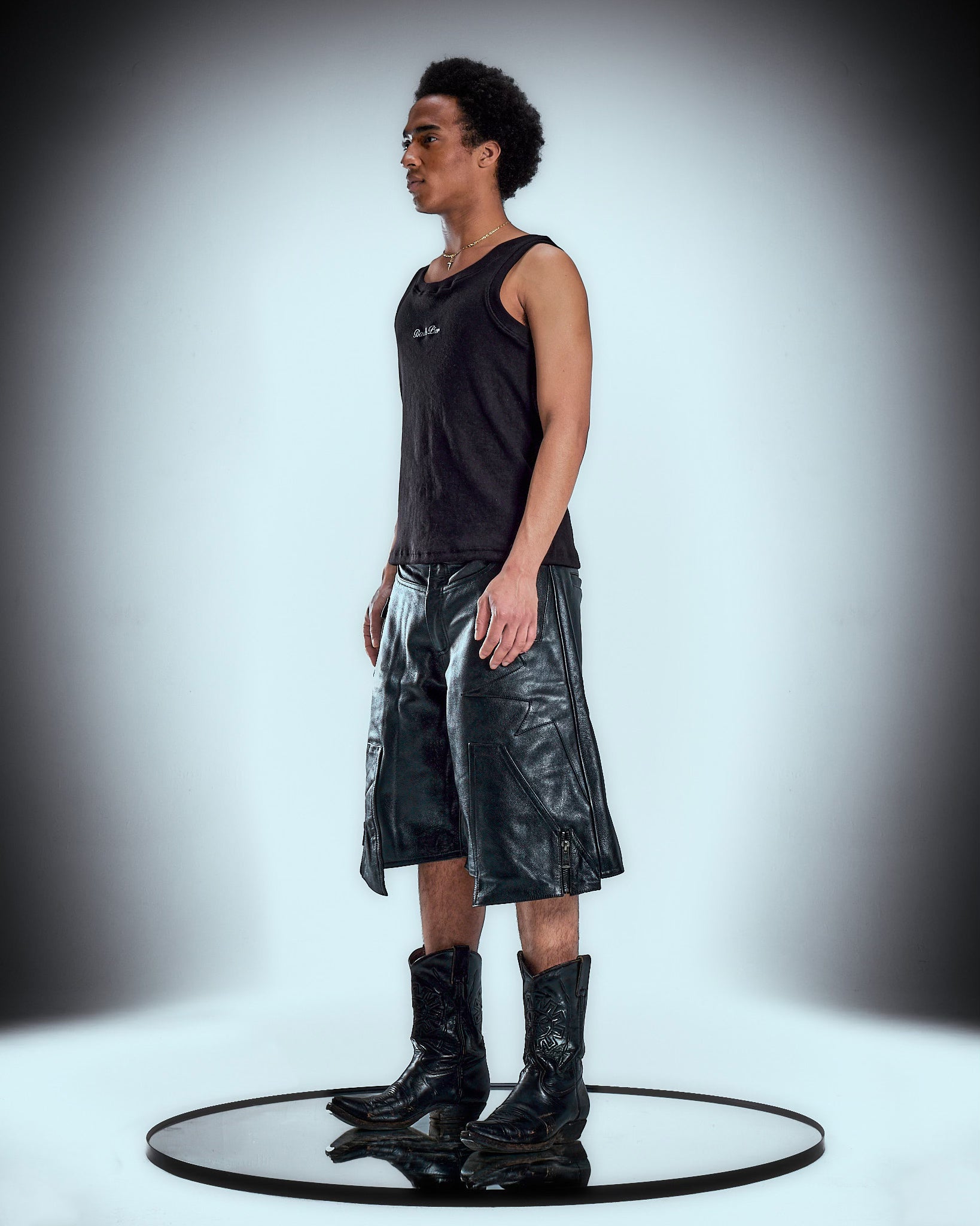 Black Leather Star Jorts