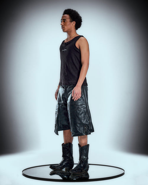 Black Leather Star Jorts
